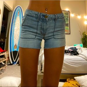 Light wash jeans mom shorts
